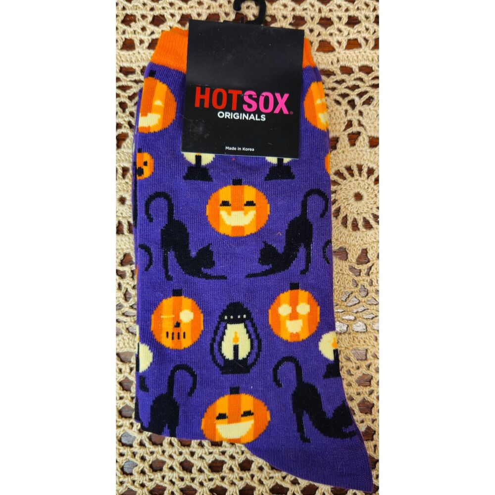 NWT Black Cats & Jack-o-Lanterns Halloween Socks Hot Sox